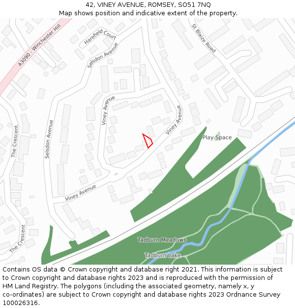 42, VINEY AVENUE, ROMSEY, SO51 7NQ: Location map and indicative extent of plot