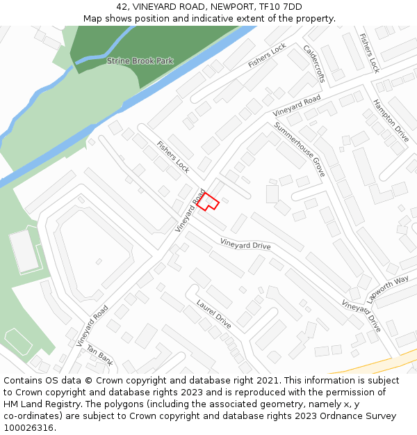 42, VINEYARD ROAD, NEWPORT, TF10 7DD: Location map and indicative extent of plot