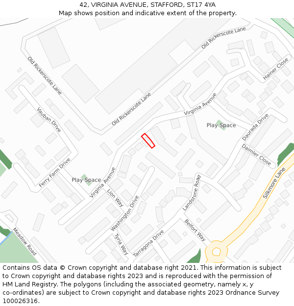 42, VIRGINIA AVENUE, STAFFORD, ST17 4YA: Location map and indicative extent of plot
