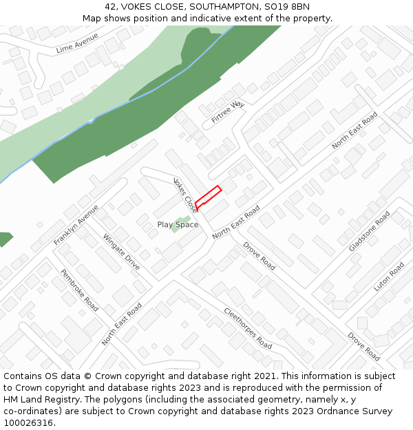 42, VOKES CLOSE, SOUTHAMPTON, SO19 8BN: Location map and indicative extent of plot