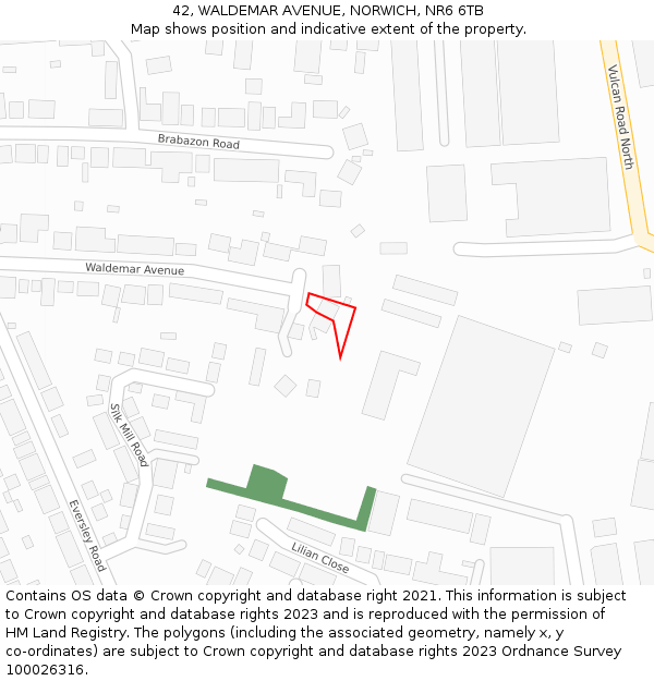 42, WALDEMAR AVENUE, NORWICH, NR6 6TB: Location map and indicative extent of plot