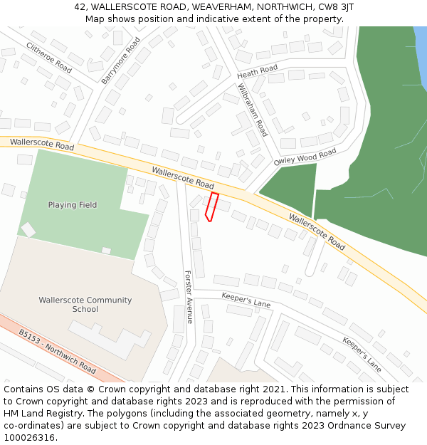 42, WALLERSCOTE ROAD, WEAVERHAM, NORTHWICH, CW8 3JT: Location map and indicative extent of plot