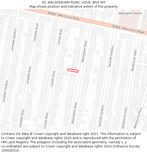 42, WALSINGHAM ROAD, HOVE, BN3 4FF: Location map and indicative extent of plot