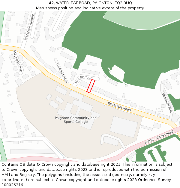 42, WATERLEAT ROAD, PAIGNTON, TQ3 3UQ: Location map and indicative extent of plot