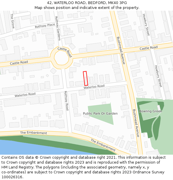 42, WATERLOO ROAD, BEDFORD, MK40 3PG: Location map and indicative extent of plot