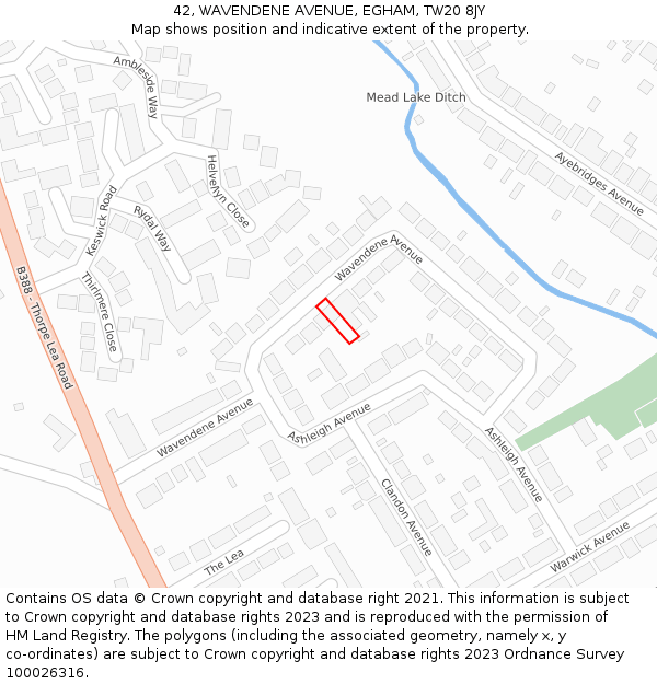 42, WAVENDENE AVENUE, EGHAM, TW20 8JY: Location map and indicative extent of plot