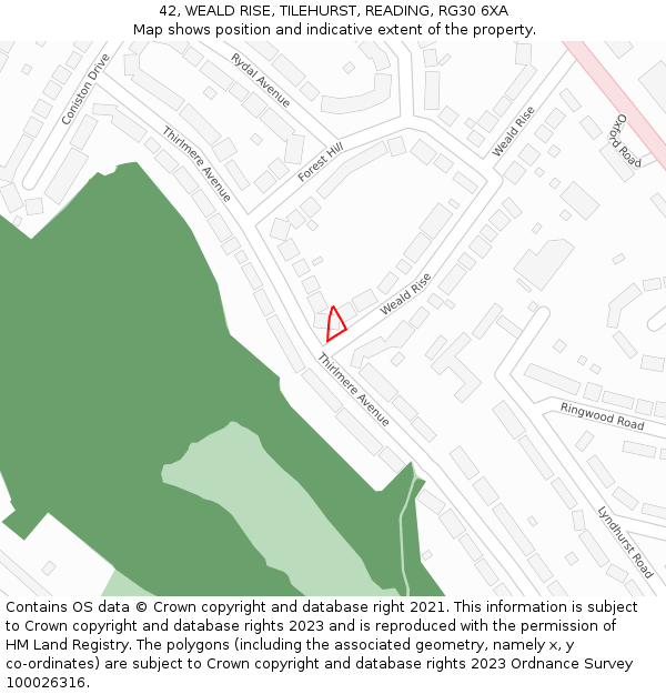 42, WEALD RISE, TILEHURST, READING, RG30 6XA: Location map and indicative extent of plot
