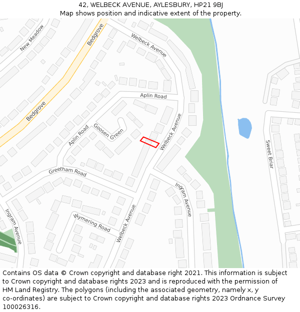 42, WELBECK AVENUE, AYLESBURY, HP21 9BJ: Location map and indicative extent of plot