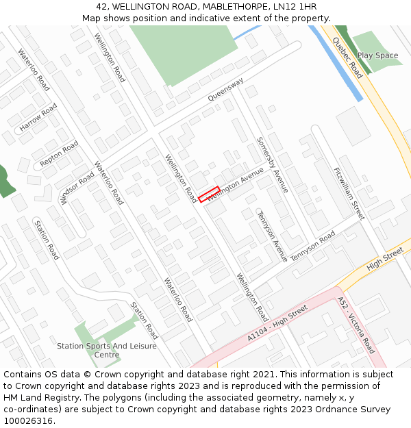 42, WELLINGTON ROAD, MABLETHORPE, LN12 1HR: Location map and indicative extent of plot