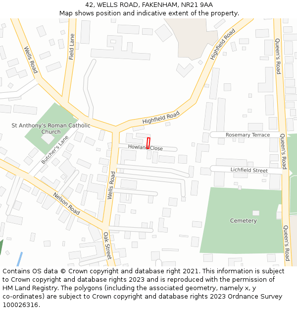 42, WELLS ROAD, FAKENHAM, NR21 9AA: Location map and indicative extent of plot