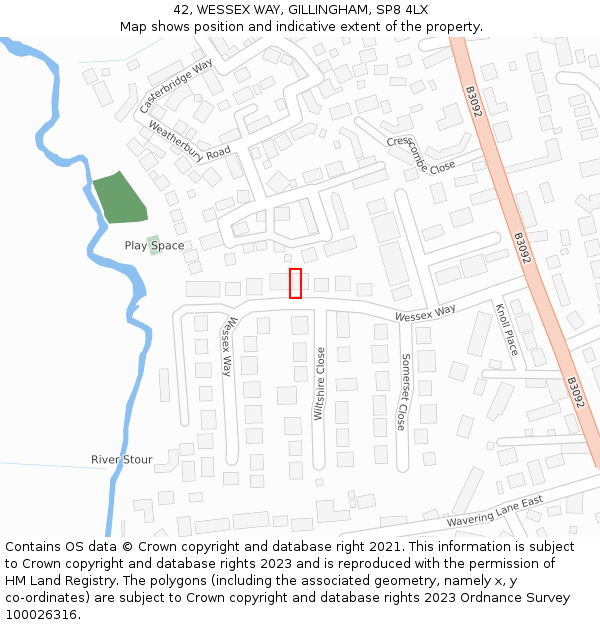 42, WESSEX WAY, GILLINGHAM, SP8 4LX: Location map and indicative extent of plot