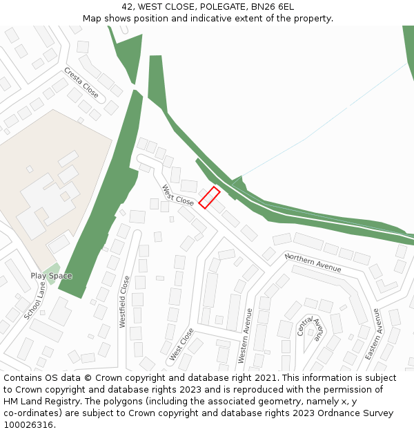 42, WEST CLOSE, POLEGATE, BN26 6EL: Location map and indicative extent of plot