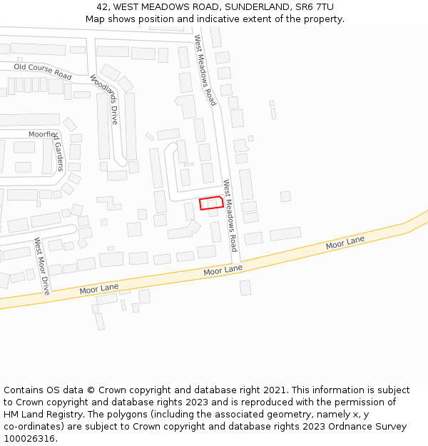 42, WEST MEADOWS ROAD, SUNDERLAND, SR6 7TU: Location map and indicative extent of plot