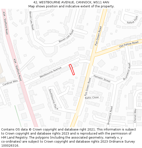 42, WESTBOURNE AVENUE, CANNOCK, WS11 4AN: Location map and indicative extent of plot