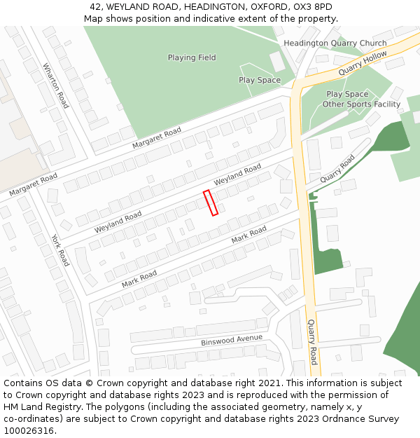 42, WEYLAND ROAD, HEADINGTON, OXFORD, OX3 8PD: Location map and indicative extent of plot