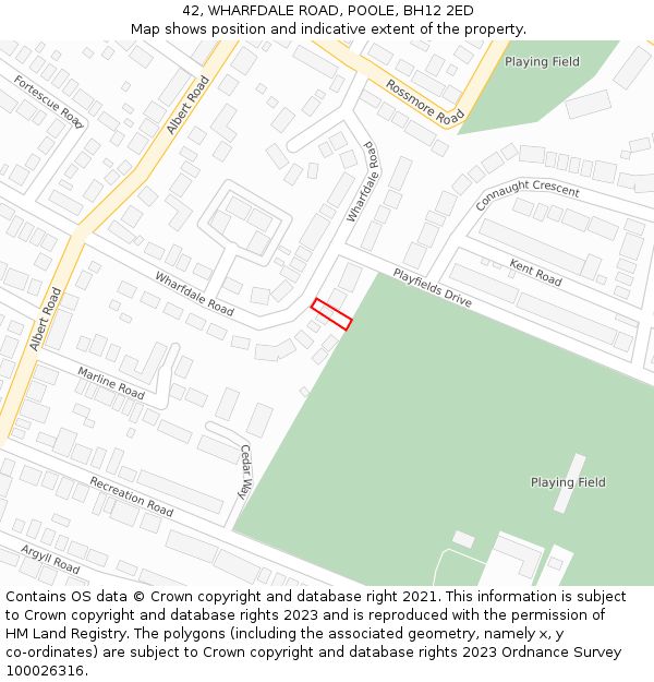 42, WHARFDALE ROAD, POOLE, BH12 2ED: Location map and indicative extent of plot