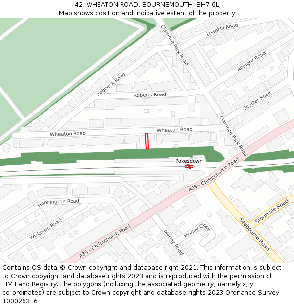 42, WHEATON ROAD, BOURNEMOUTH, BH7 6LJ: Location map and indicative extent of plot