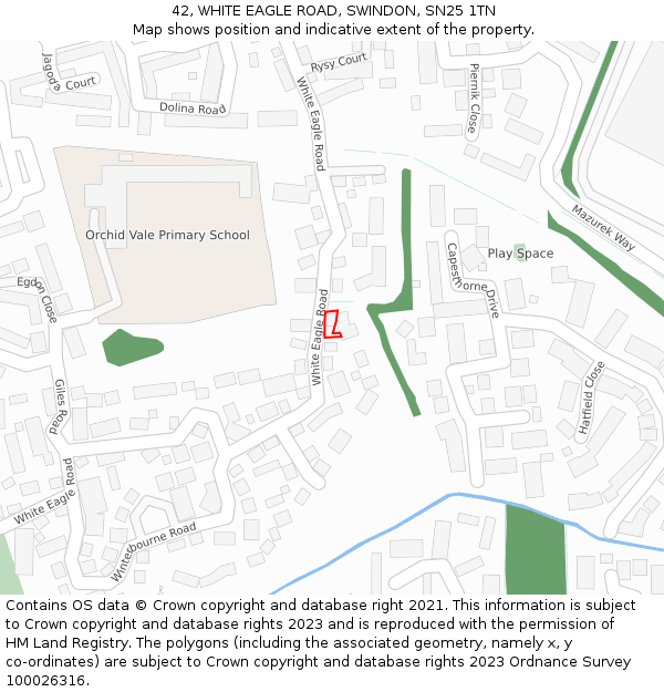 42, WHITE EAGLE ROAD, SWINDON, SN25 1TN: Location map and indicative extent of plot