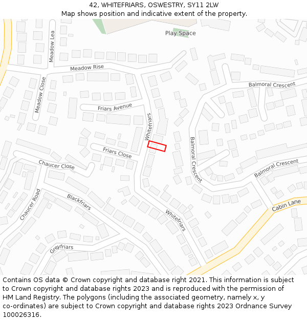 42, WHITEFRIARS, OSWESTRY, SY11 2LW: Location map and indicative extent of plot
