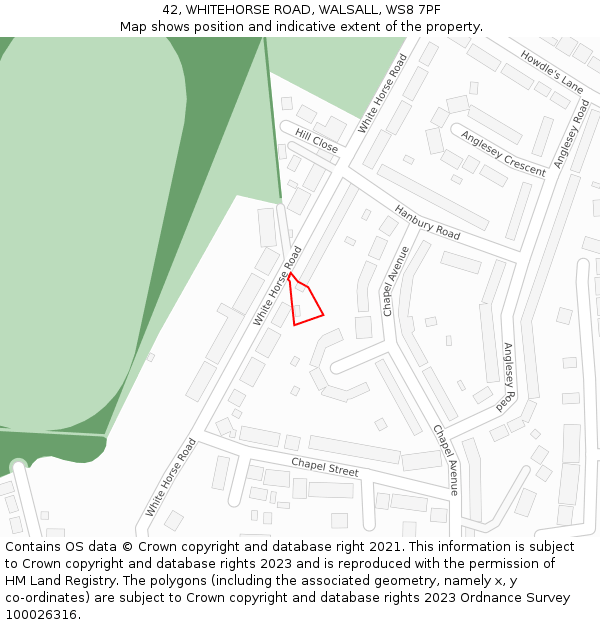 42, WHITEHORSE ROAD, WALSALL, WS8 7PF: Location map and indicative extent of plot