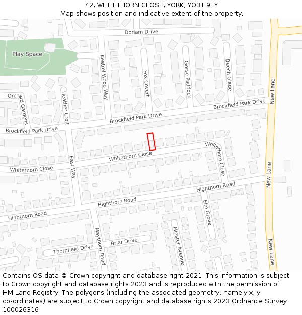 42, WHITETHORN CLOSE, YORK, YO31 9EY: Location map and indicative extent of plot