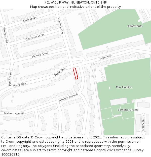 42, WICLIF WAY, NUNEATON, CV10 8NF: Location map and indicative extent of plot