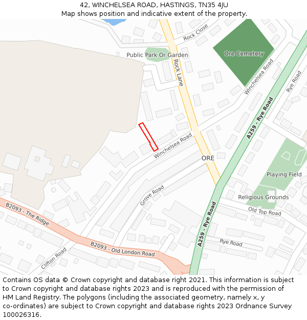 42, WINCHELSEA ROAD, HASTINGS, TN35 4JU: Location map and indicative extent of plot