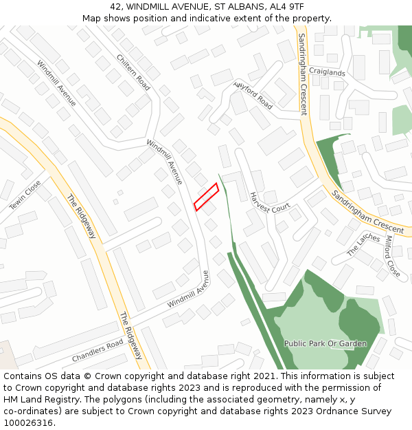 42, WINDMILL AVENUE, ST ALBANS, AL4 9TF: Location map and indicative extent of plot