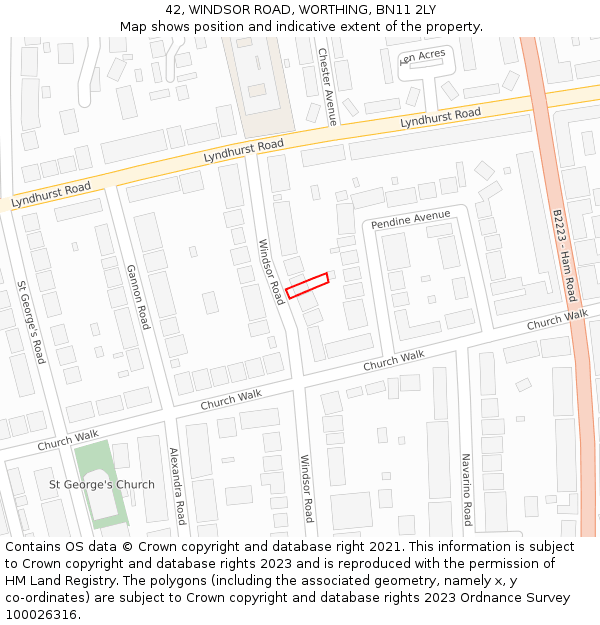 42, WINDSOR ROAD, WORTHING, BN11 2LY: Location map and indicative extent of plot