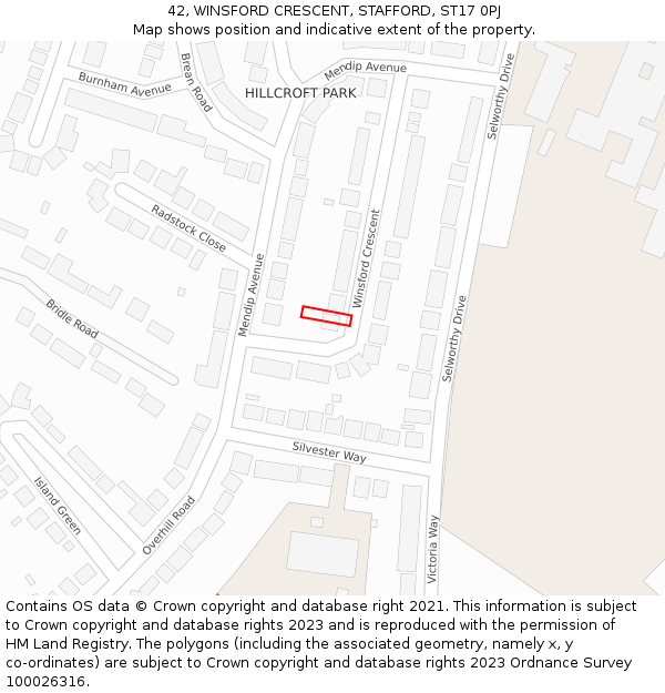 42, WINSFORD CRESCENT, STAFFORD, ST17 0PJ: Location map and indicative extent of plot