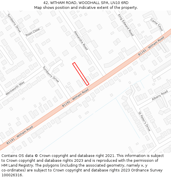42, WITHAM ROAD, WOODHALL SPA, LN10 6RD: Location map and indicative extent of plot