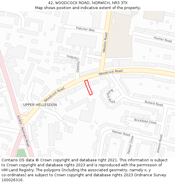 42, WOODCOCK ROAD, NORWICH, NR3 3TX: Location map and indicative extent of plot
