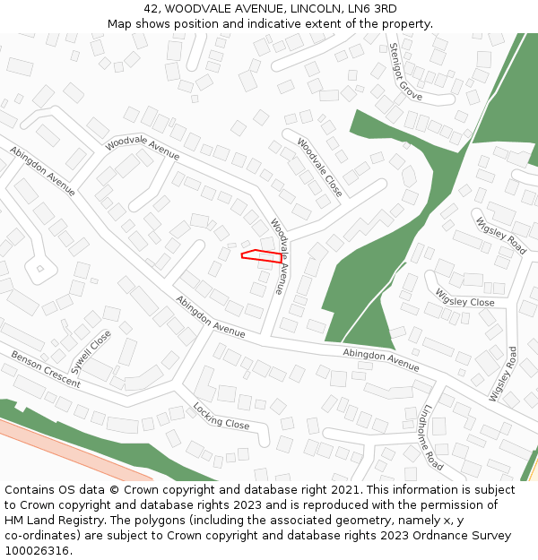 42, WOODVALE AVENUE, LINCOLN, LN6 3RD: Location map and indicative extent of plot