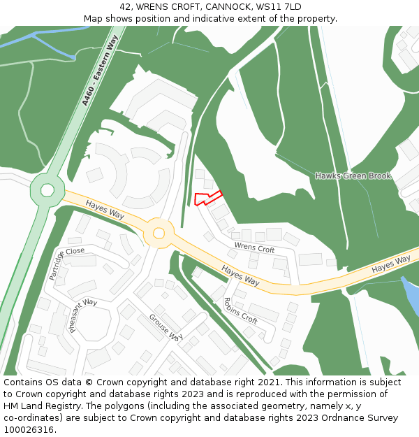 42, WRENS CROFT, CANNOCK, WS11 7LD: Location map and indicative extent of plot