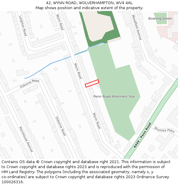 42, WYNN ROAD, WOLVERHAMPTON, WV4 4AL: Location map and indicative extent of plot