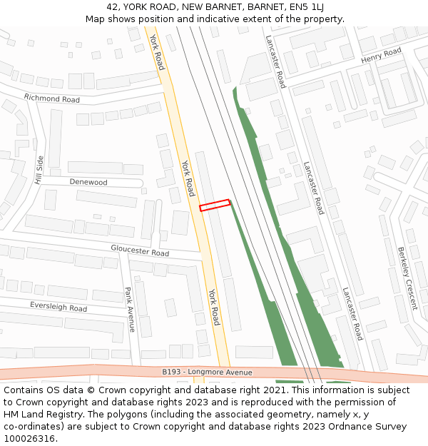 42, YORK ROAD, NEW BARNET, BARNET, EN5 1LJ: Location map and indicative extent of plot