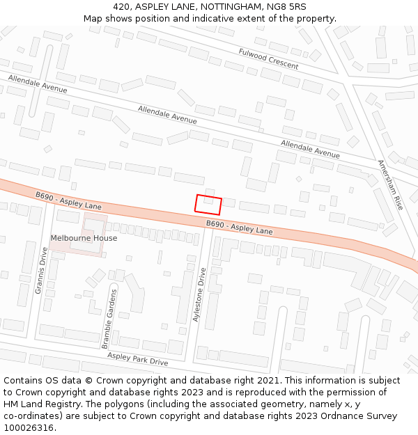 420, ASPLEY LANE, NOTTINGHAM, NG8 5RS: Location map and indicative extent of plot