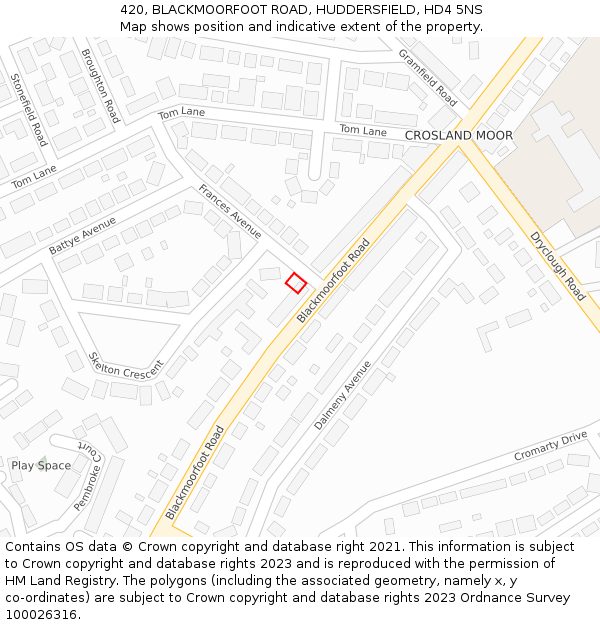 420, BLACKMOORFOOT ROAD, HUDDERSFIELD, HD4 5NS: Location map and indicative extent of plot