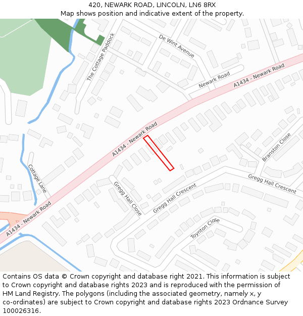 420, NEWARK ROAD, LINCOLN, LN6 8RX: Location map and indicative extent of plot
