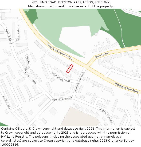 420, RING ROAD, BEESTON PARK, LEEDS, LS10 4NX: Location map and indicative extent of plot