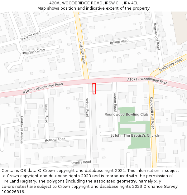 420A, WOODBRIDGE ROAD, IPSWICH, IP4 4EL: Location map and indicative extent of plot