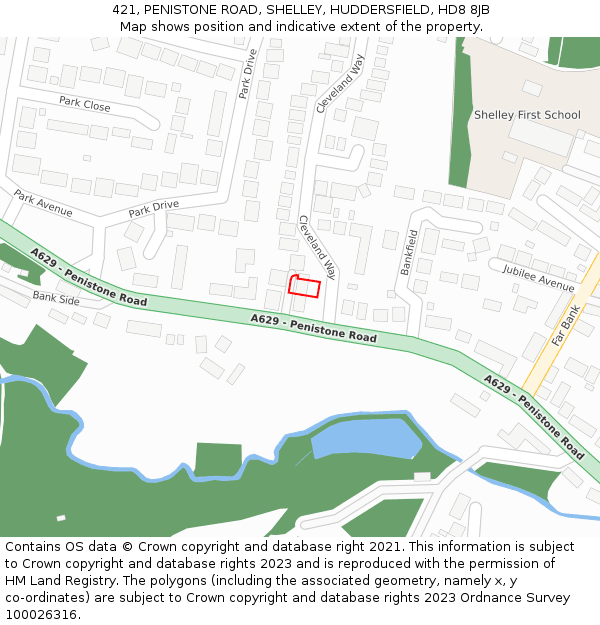 421, PENISTONE ROAD, SHELLEY, HUDDERSFIELD, HD8 8JB: Location map and indicative extent of plot