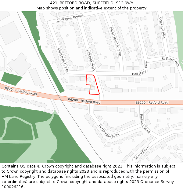 421, RETFORD ROAD, SHEFFIELD, S13 9WA: Location map and indicative extent of plot