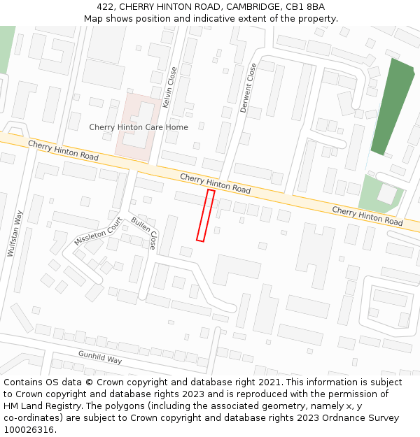 422, CHERRY HINTON ROAD, CAMBRIDGE, CB1 8BA: Location map and indicative extent of plot