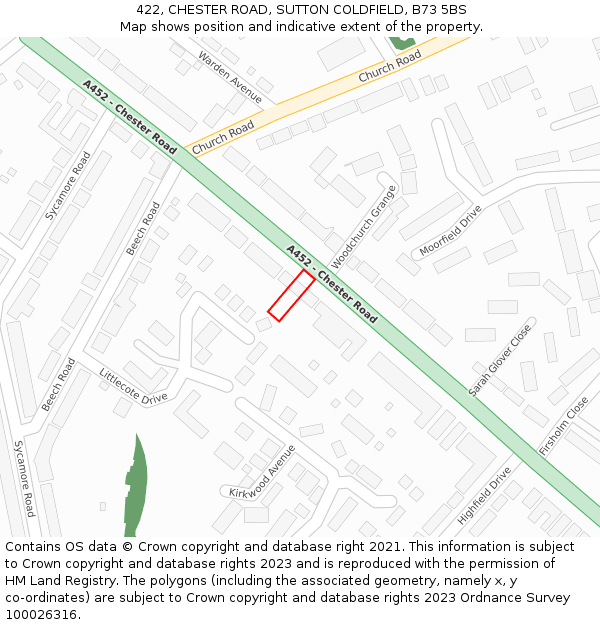 422, CHESTER ROAD, SUTTON COLDFIELD, B73 5BS: Location map and indicative extent of plot