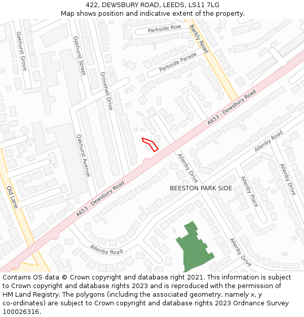 422, DEWSBURY ROAD, LEEDS, LS11 7LG: Location map and indicative extent of plot