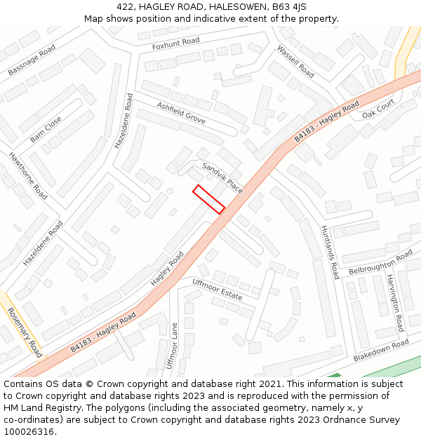422, HAGLEY ROAD, HALESOWEN, B63 4JS: Location map and indicative extent of plot