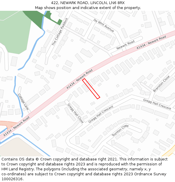 422, NEWARK ROAD, LINCOLN, LN6 8RX: Location map and indicative extent of plot