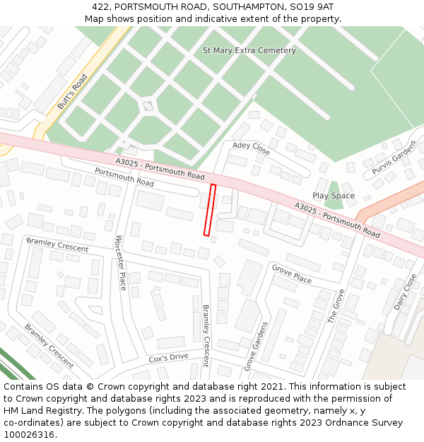422, PORTSMOUTH ROAD, SOUTHAMPTON, SO19 9AT: Location map and indicative extent of plot