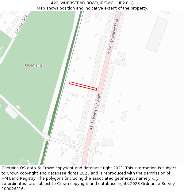 422, WHERSTEAD ROAD, IPSWICH, IP2 8LQ: Location map and indicative extent of plot